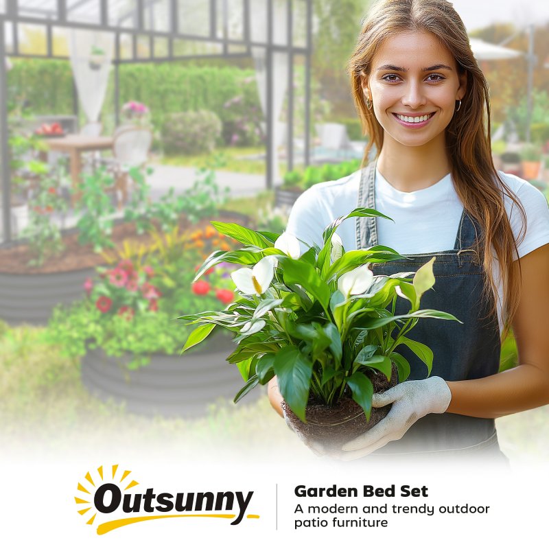 Outsunny Set of 2 Raised Beds for Garden, Outdoor Galvanised Planter Box with Plant Support Stakes, Rubber Strap Edging and Bottomless for Flower, Vegetable, 181 x 93 x 30 cm, Dark Grey
