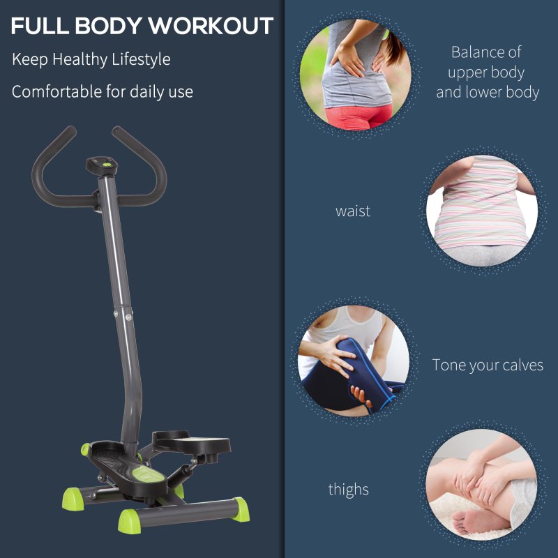 HOMCOM Twister Stepper, Step Machine, Aerobic Exercise Workout Machine w/ Adjustable Resistance, LCD Screen and Handlebars - Grey