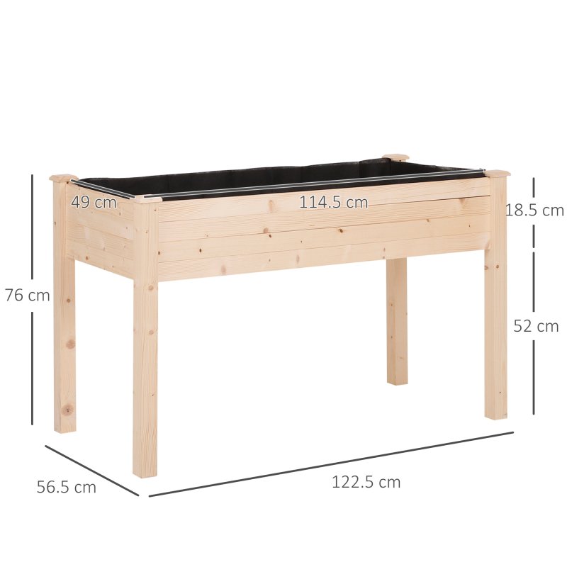 Outsunny Raised Bed for Garden, Wooden Elevated Planter Box with Bed Liner, for Flower Vegetable Herb, 122.5L x 56.5W x 76Hcm