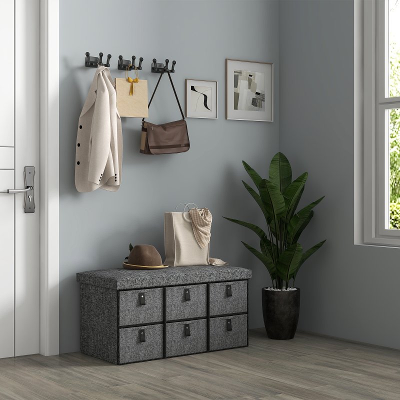 HOMCOM Shoe Bench with Seat, Shoe Storage Bench with Cushion and 6 Fabric Drawers for Entryway, Hallway, Living Room, Bedroom