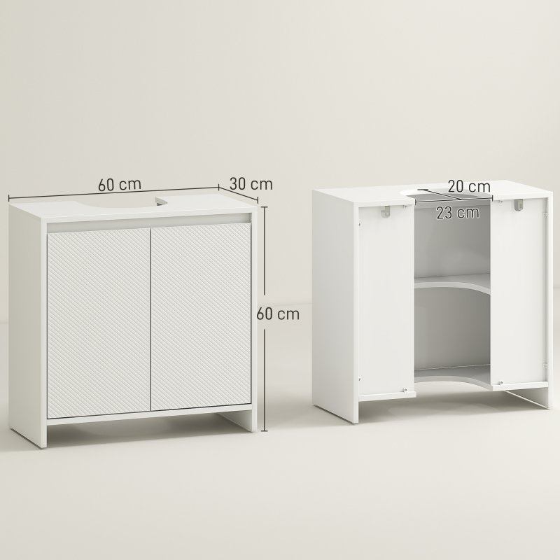 HOMCOM Under Sink Bathroom Cabinet, Freestanding Under Sink Cabinet with 2 Doors and Shelf for Basin without or with Pedestal, White