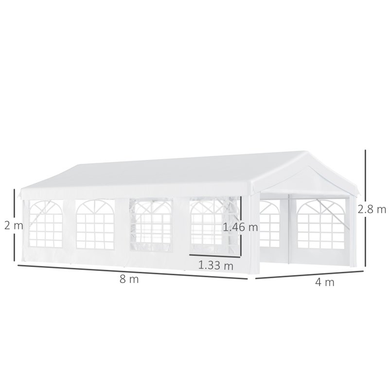 Outsunny 8m x 4m Garden Gazebo Marquee Party Tent Wedding Portable Garage Carport Event shelter Car Canopy Outdoor Heavy Duty Steel Frame Waterproof Rot Resistant