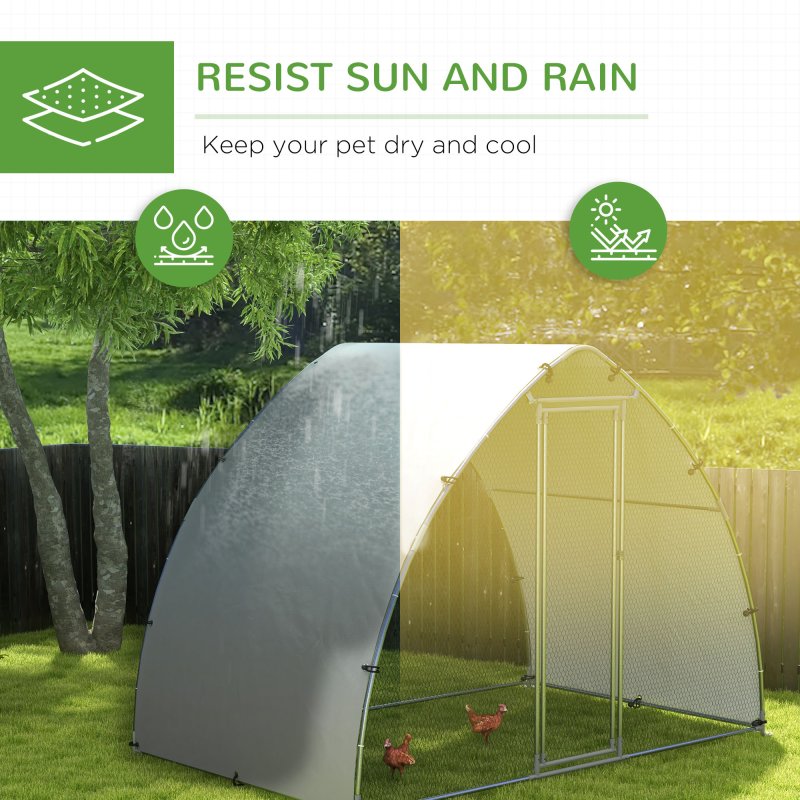 PawHut Walk In Chicken Run, Galvanised Chicken Coop Outdoor with Cover, Poultry Cage, for 8-12 Chickens, Hens, Ducks, Rabbits, 3 x 1.9 x 2.2m - Silver Tone