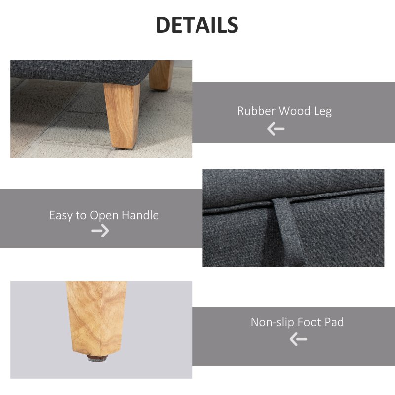 HOMCOM Linen Storage Ottoman Padded Footstool with Rubberwood Legs for Storage Box, Bed End, Shoe Bench, Seating