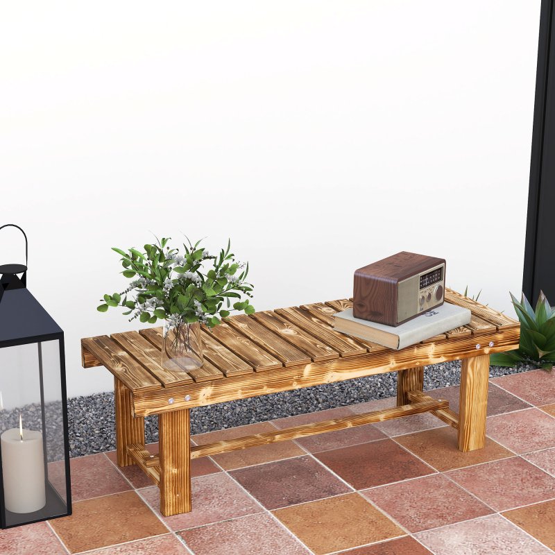 Outsunny 1 Piece 2-seater Outdoor Indoor Wooden Garden Bench Fir Patio Loveseat, 110L x 38W x 35Hcm, Carbonised