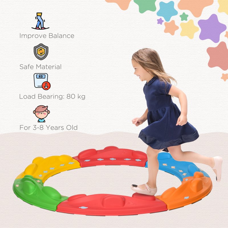 ZONEKIZ Stepping Stones Kids Balance Beam 6 PCs Stackable Outdoor Indoor Obstacle Course Sensory Play