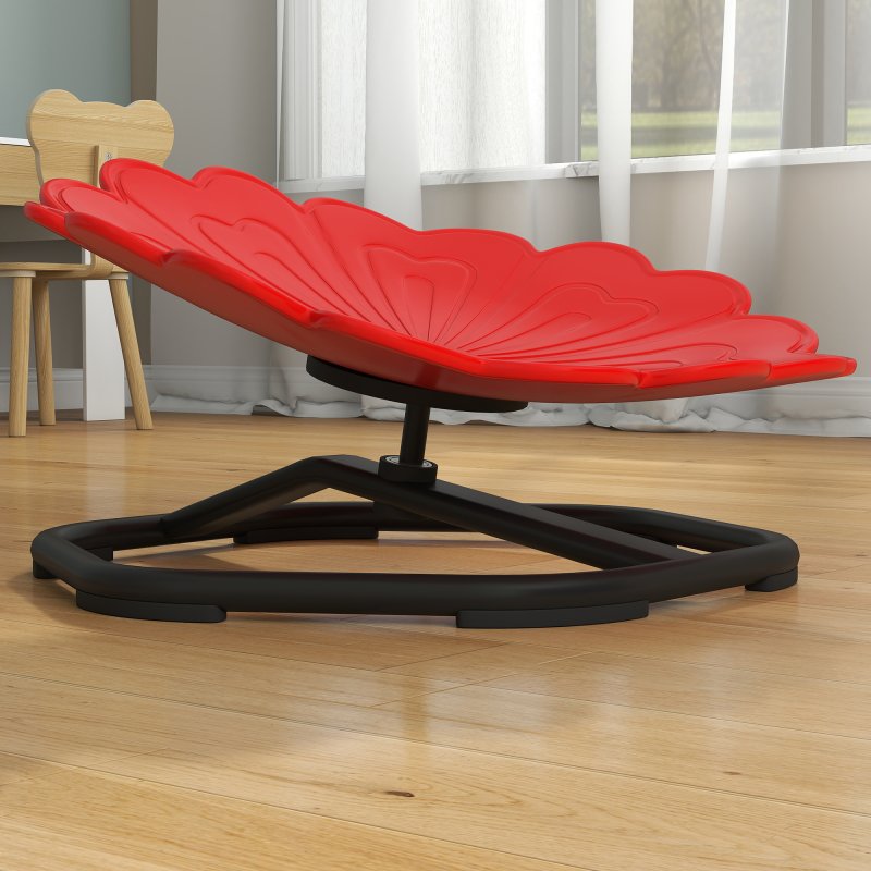 AIYAPLAY Kids Spinning Chair for Autism, Sensory Swivel Chair for ADHD Children, Flower Shaped Sit and Spin Wobble Chair with Metal Base & Non-Slip, Sensory Balance Toy for 3-8 Years Old, Red