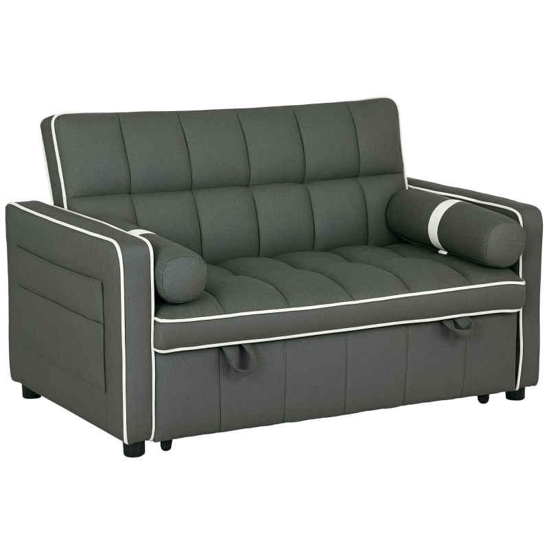 HOMCOM 2 Seater Sofa Bed, Click Clack Pull Out Sofa Bed with Adjustable Backrest and Pillows, 3-in-1 Modern Tufted Settee for Living Room, Bedroom, Guest Room, Charcoal Grey