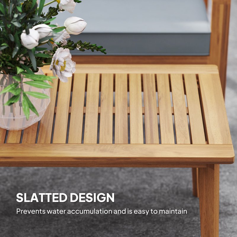 Outsunny 4 Pieces Garden Furniture Set with Cushions, Wooden Garden Sofa Set with 1 Loveseat, 2 Armchairs and 1 Coffee Table, Outdoor Table and Chairs for Conservatory, Balcony, Patio, Teak