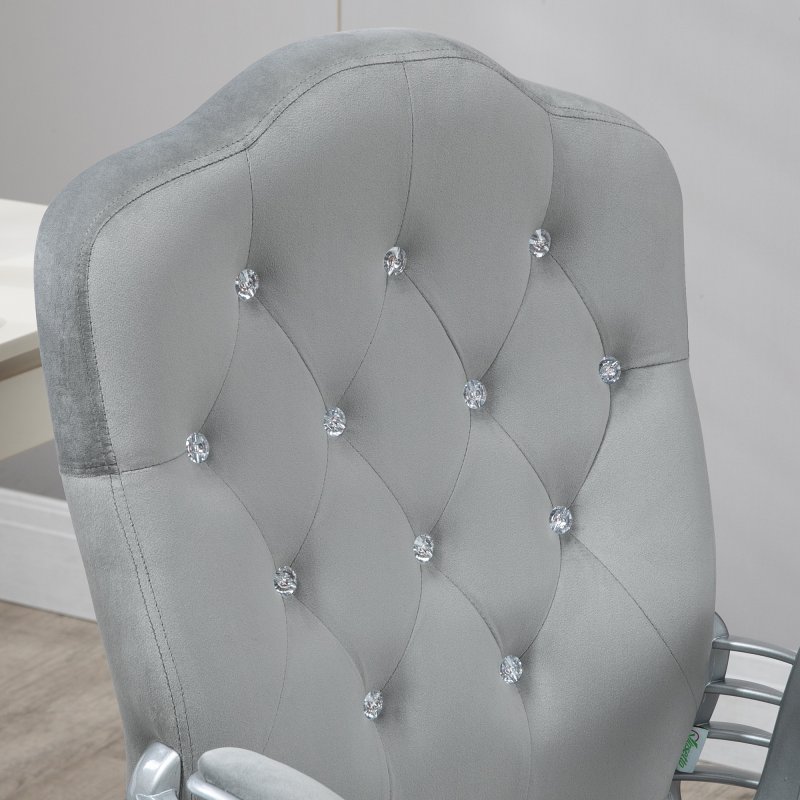 Vinsetto Home Office Chair, Velvet Computer Chair, Button Tufted Backrest with Swivel Wheels, Adjustable Height and Tilt Function, Grey