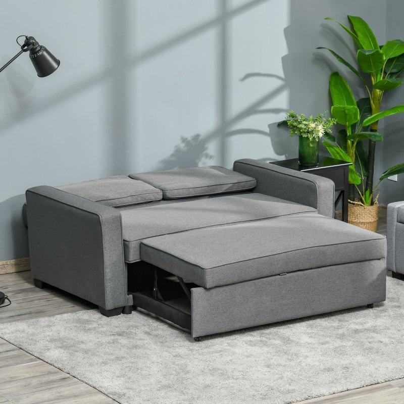 HOMCOM 2 Seater Pull Out Sofa Bed, Fabric Click Clack Sofa Bed with Wood Legs, Convertible Sleeper Couch for Living Room, Guest Room, Grey