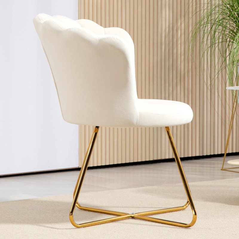 HOMCOM Modern Armchair, Velvet Tufted Accent Chair with Lotus Backrest, Occasional Tub Chair with Steel Legs for Living Room, Bedroom, Cream