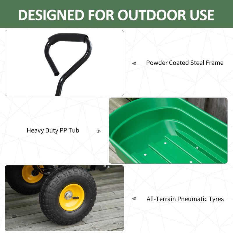 Outsunny 75 Litre Large Garden Cart, Tipping Wheelbarrows Heavy Duty Garden Dump Trolley 200kg Capacity for Festivals, Tools, Plants, Logs - Green