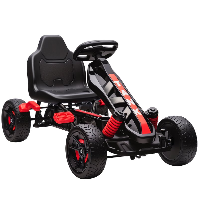 AIYAPLAY Pedal Go Kart, Ride on Racer with Freewheel System, Brake, Non-Slip EVA Wheels, Metal Frame, Go Kart for Kids Ages 3-6 Years, Red