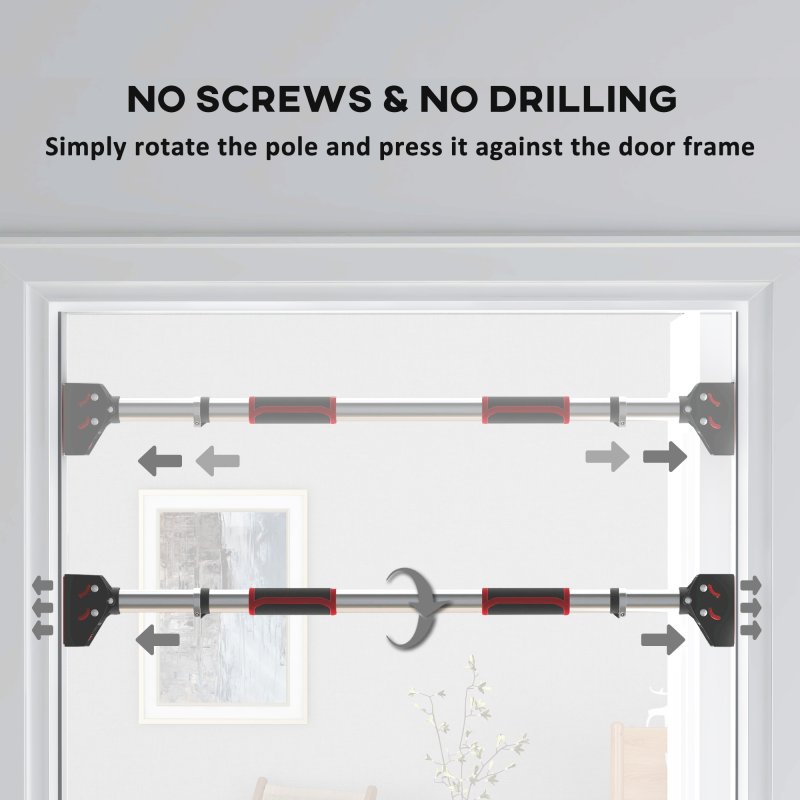 SPORTNOW Pull Up Bar Doorway, No Screws Chin Up Bar, Adjustable Length (75-92cm) for Home Gym Workout, Max Load 200kg