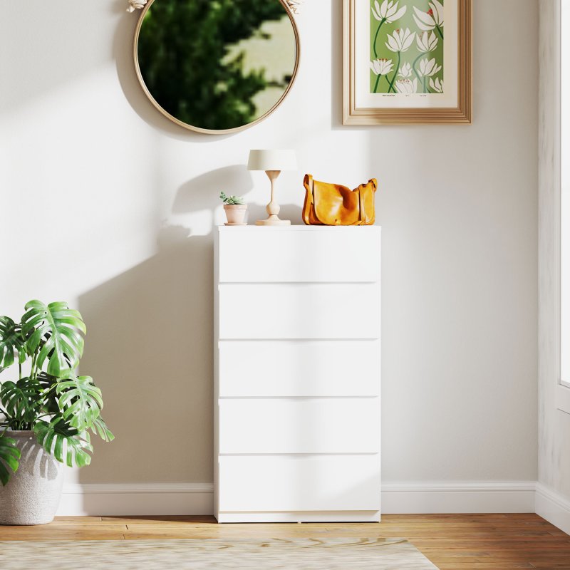 HOMCOM Chest of Drawers, 5 Drawers Storage Cabinet Floor Tower Cupboard for Bedroom Living Room, White