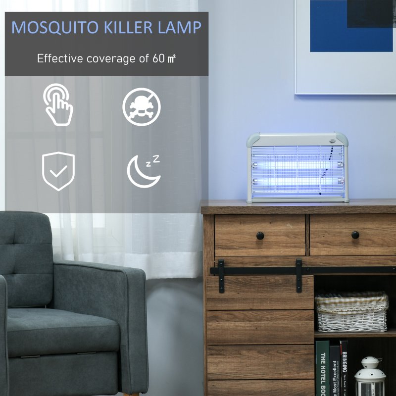 Outsunny Electric Fly Zapper, 20W Electric Fly Killer, Wall Hanging Bug Zapper Indoor & Outdoor Attracting Insect Mosquito Killer, Grey