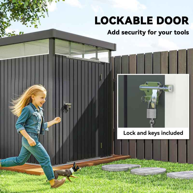 Outsunny 5.3 x 8.5ft Galvanised Steel Garden Shed, Metal Shed with Roof Windows, Leakage Holes and Lockable Wide Door for Outdoor Patio Tool Storage