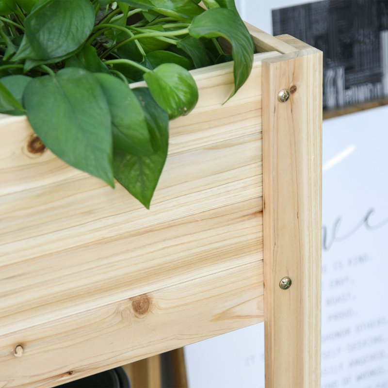 Outsunny Wooden Raised Garden Bed Plant Stand Outdoor Tall Flower Bed Box with Clapboard, Nature Wood Color 100 x 40 x 84cm