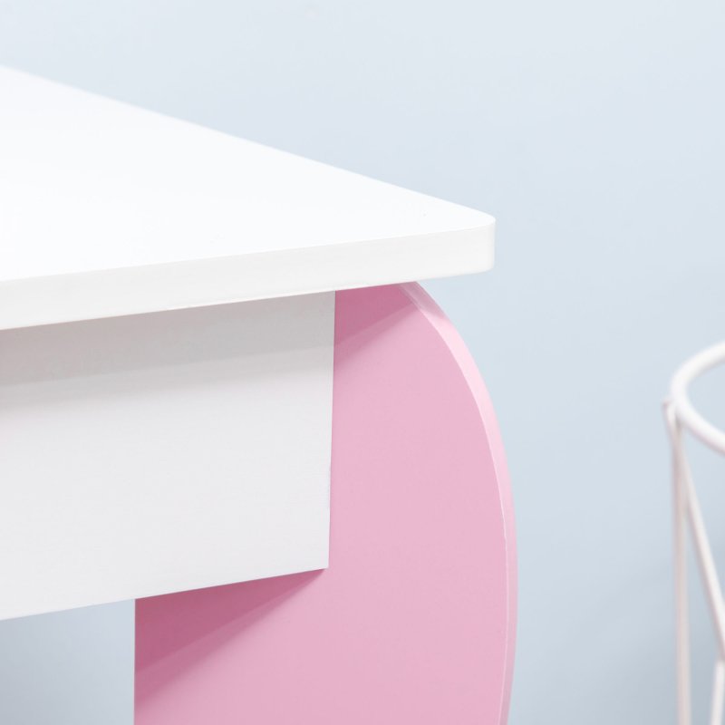 ZONEKIZ Kids Dressing Table with Mirror and Stool, Vanity Set w/ Love Heart and Bow Design, Girl Makeup Desk w/ Drawer, for Ages 3-6 Years - Pink