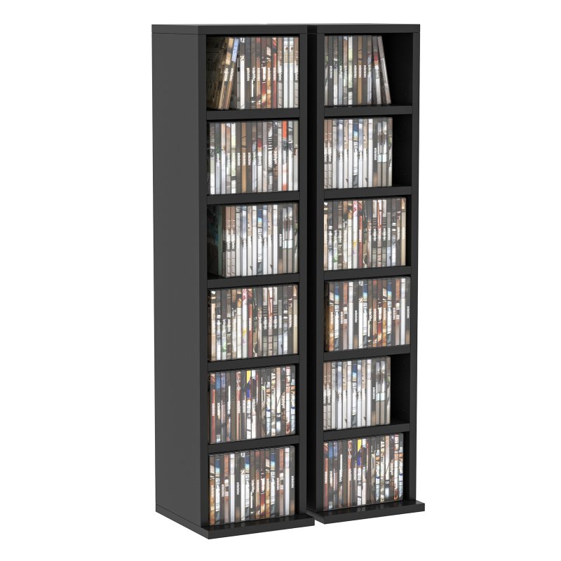 HOMCOM 204 CD Media Display Shelf Unit Set of 2 Blu-Ray Tower Rack w/ Adjustable Shelves Bookcase Storage Organiser, Black