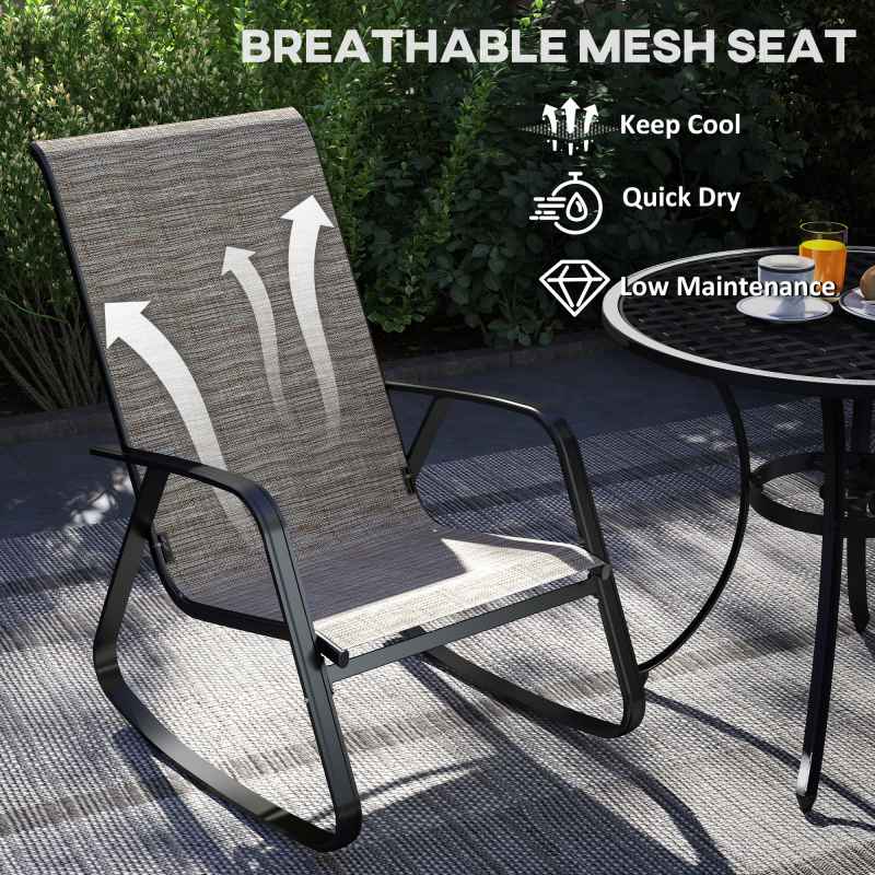 Outsunny Garden Rocking Chair, Ergonomic Outdoor Rocking Chair with Armrests, High Backrest, Steel Frame Relaxing Rocker Armchair Seat for Patio, Balcony, Porch, Light Brown