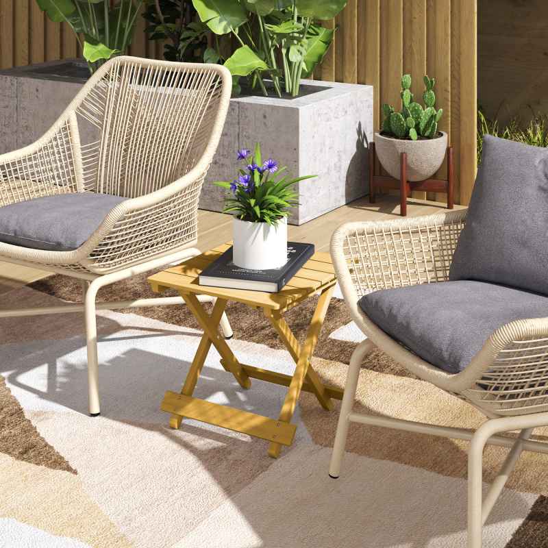 Outsunny Fir Wood Folding Coffee Table, Lightweight Small Garden Table with Slatted Top, Portable Folding Side Table for Balcony Deck Patio Terrace, Nature Wood Finish