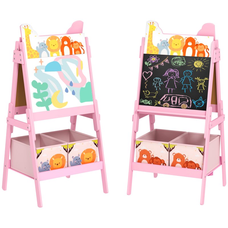 AIYAPLAY Kids Easel, 2 in1 Easel for Toddlers with Whiteboard, Chalkboard, Storage Boxes, Double Sided Easel, for Ages 3-8 Years, Pink