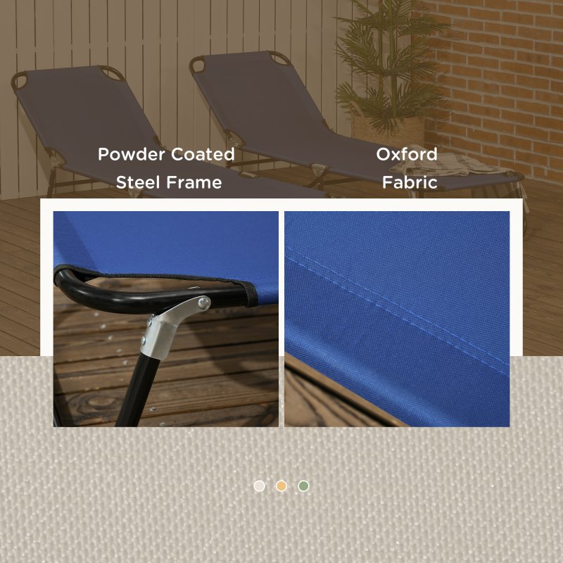 Outsunny Folding Sun Loungers Set of 2, Outdoor Day Bed with 5-Position Adjustable Backrest, Portable Recliner Garden Chairs with Breathable Mesh for Beach, Patio, Blue
