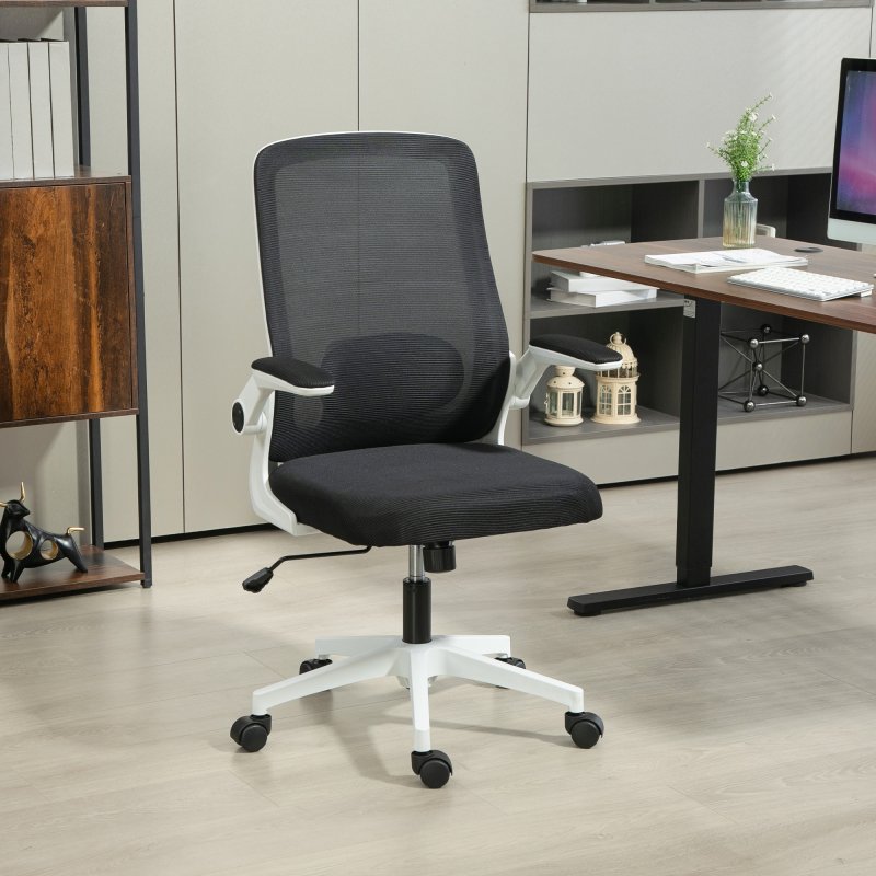 HOMCOM Executive Office Chair, Ergonomic Mesh High Back Desk Chair with Flip-up Armrest, Adjustable Lumbar Support, Black