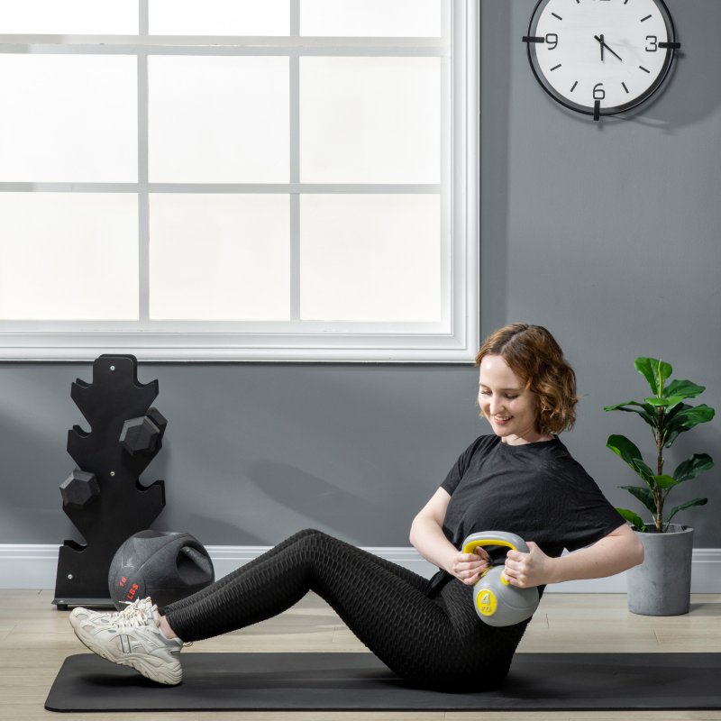 SPORTNOW Kettlebell, 4kg Kettle Bells with Handle for Home Gym Weight Lifting and Strength Training, Yellow and Grey