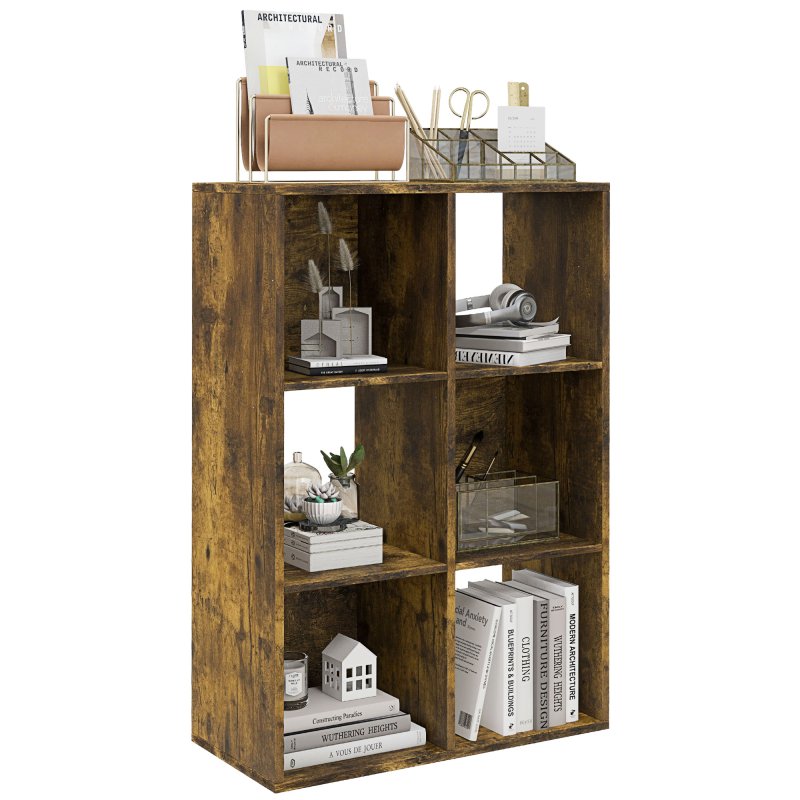 HOMCOM 6-Cube Bookshelf, Modern Freestanding 3-Tier Bookcase, Display Shelving Unit for Living Room, Bedroom, Home Office, Study
