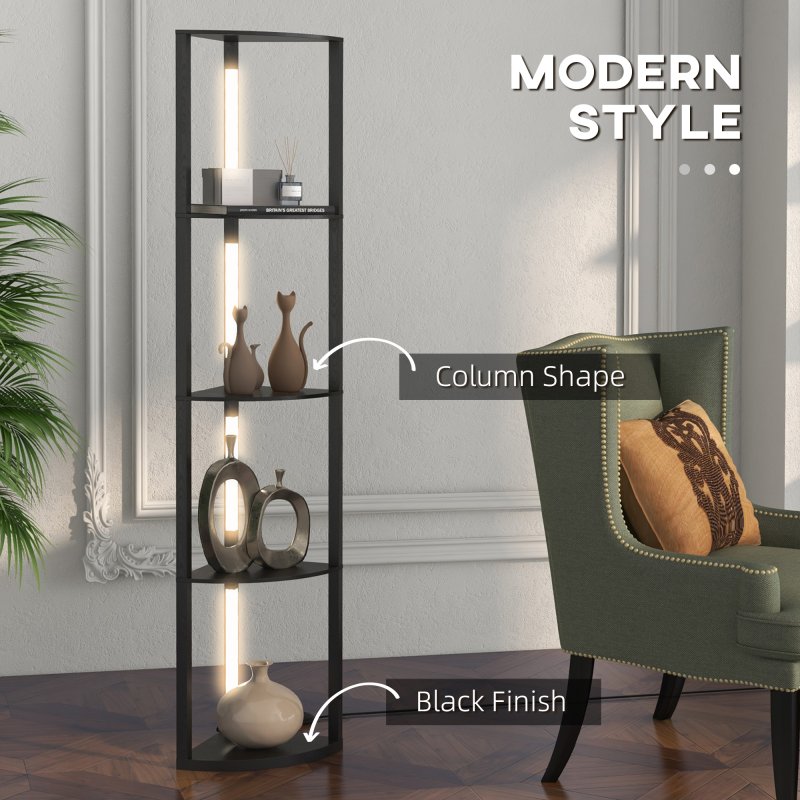 HOMCOM LED Floor Lamp with Shelves, 4 Layers Dimmable Modern Standing Lamp with 3 Brightness Levels and Foot Switch for Living Room, Bedroom, Office, Black