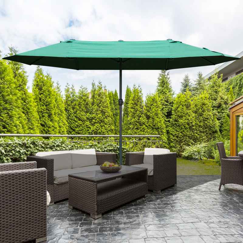 Outsunny 4.6m Garden Parasol Double-Sided Sun Umbrella Patio Market Shelter Canopy Shade Outdoor with Cross Base - Dark Green