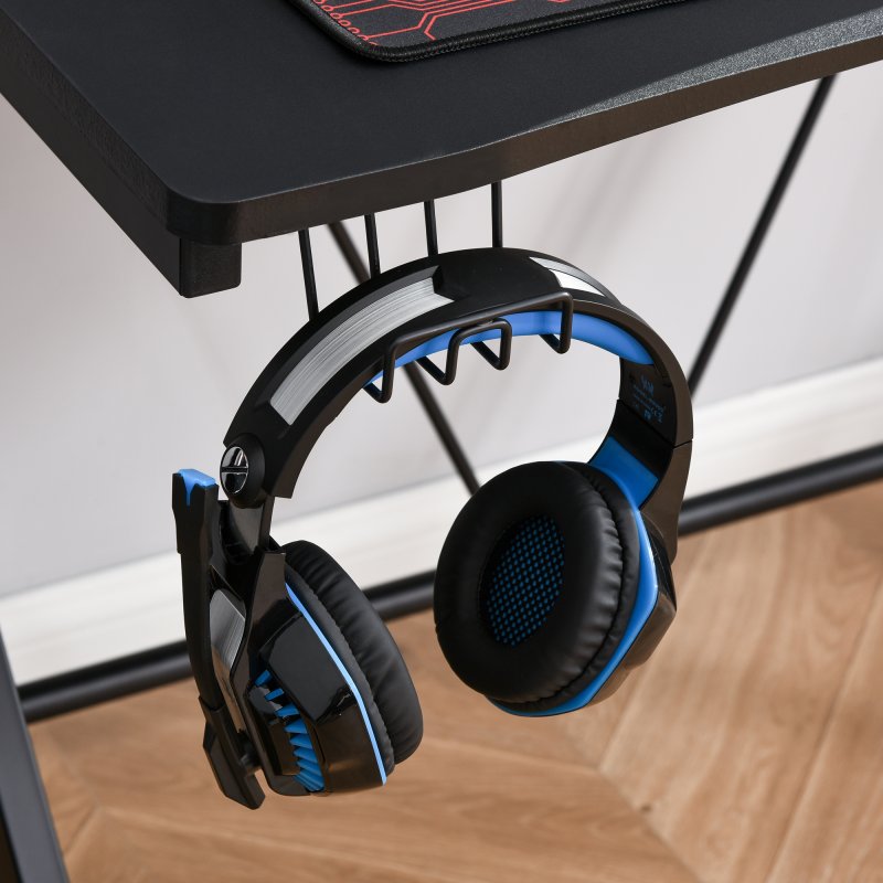 HOMCOM Gaming Desk 108 x 66 cm PC Computer Desk with Whole Board, A Shaped Gaming Table for Home Office with Cup Holder and Headphone Hook, Black