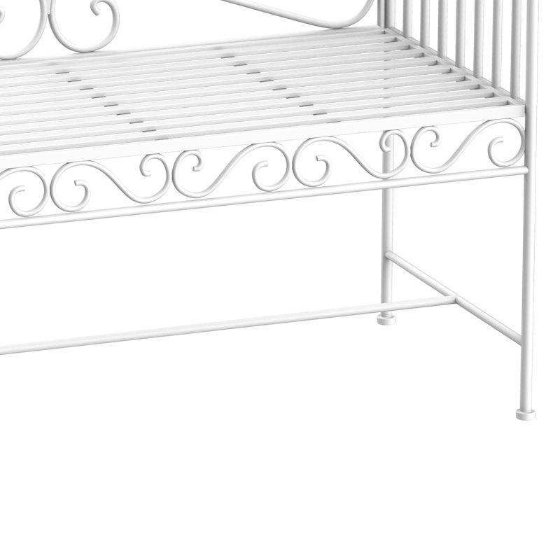 Outsunny Garden 2 Seater Metal Bench Park Seating Outdoor Furniture Chair w/ Decorative Backrest White