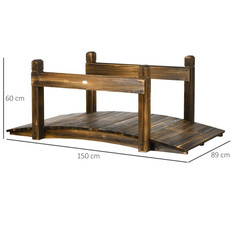Outsunny 5FT Wooden Garden Bridge with Planters on Safety Railings, Stained Finish Arched Footbridge for Pond, Stream, Carbonized