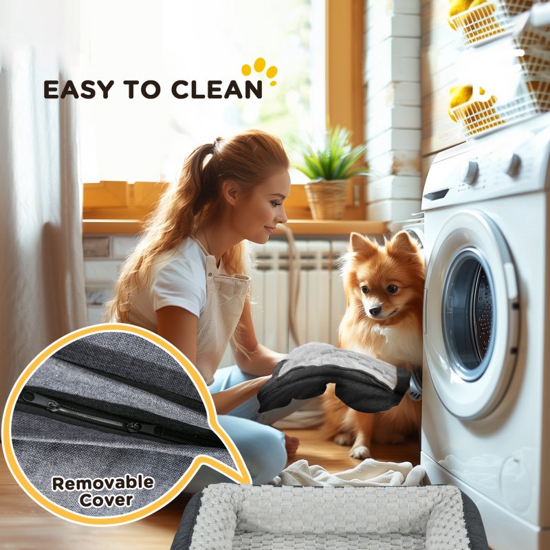 PawHut Dog Sofa Bed Pet Bed Dog Mattress with Removable Washable Cover, Anti-Slip Bottom, for Small Sized Dogs, 70L x 50W x 18Hcm - Charcoal Grey