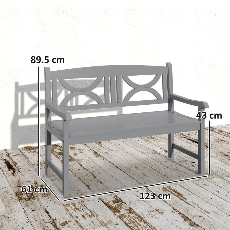 Outsunny 2-Seater Chair, Wooden Garden Bench, Outdoor Patio Loveseat for Porch, Grey