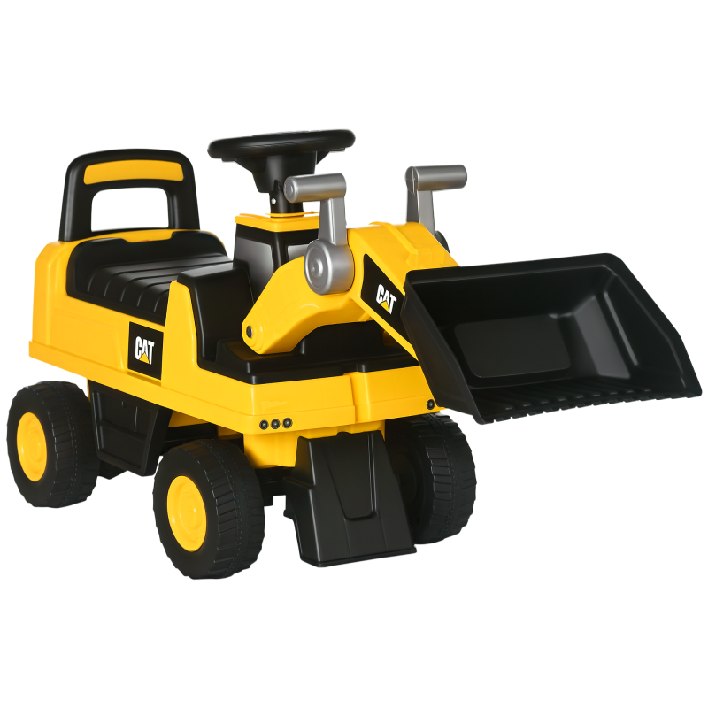 HOMCOM CAT Licensed Kids Construction Ride-On Toddler Digger Excavator Foot-To-Floor Ride-On Toy w/ Manual Shovel, Horn, Hidden Storage, for Ages 1.5-3 Years