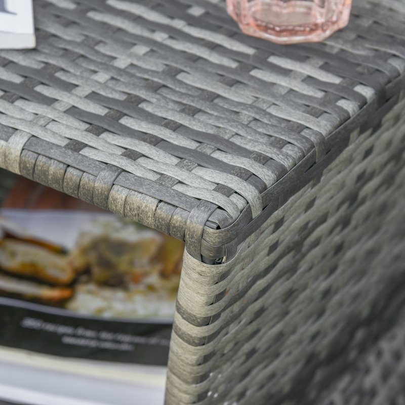 Outsunny Rattan Outdoor Coffee Table, Wicker Garden Patio Bistro Side Table with Umbrella Hole and Storage Space for Balcony, Porch, Grey
