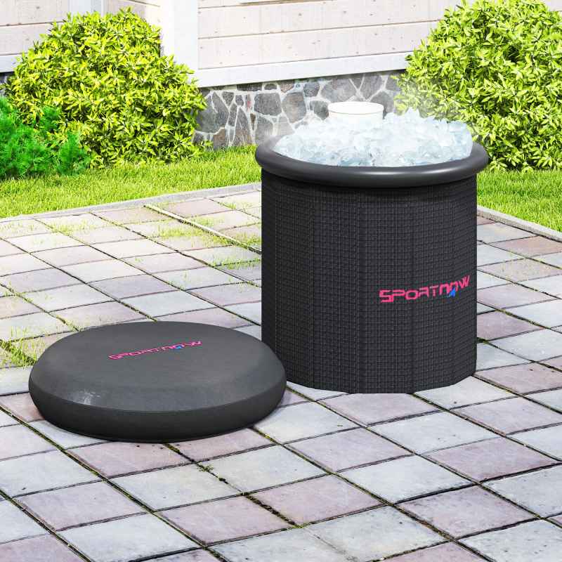 SPORTNOW Outdoor Bath Tub, 300L Portable Cold Water Therapy Tub, Recovery Cold Plunge Pool with Lid, Cover, Carry Bag, for Athletes, Black