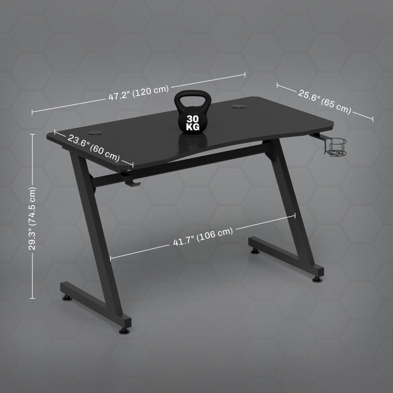 HOMCOM Gaming Desk 120 x 65 cm Steel Frame with Cup Holder, Headphone Hook, Adjustable Feet and Cable Organiser, Home Office Computer Table, Black