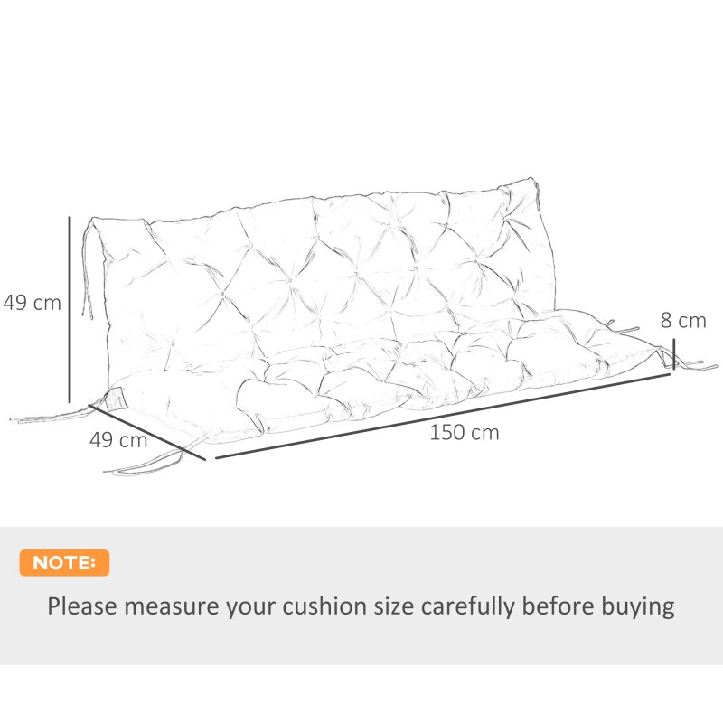 Outsunny 3 Seater Bench Pad, Garden Chair Cushion with Back and Ties for Indoor and Outdoor Use, 98 x 150 cm, Black