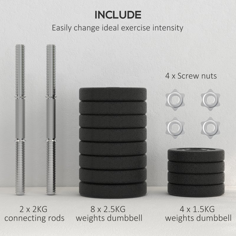 HOMCOM 30KG Adjustable Weights Dumbbells Set, Dumbbell Hand Weights for Home Office Gym Body Fitness Lifting Training, Black