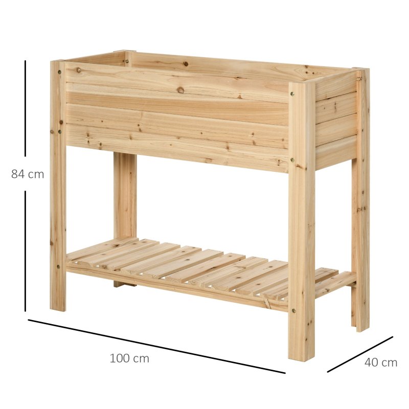 Outsunny Wooden Raised Garden Bed Plant Stand Outdoor Tall Flower Bed Box with Clapboard, Nature Wood Color 100 x 40 x 84cm