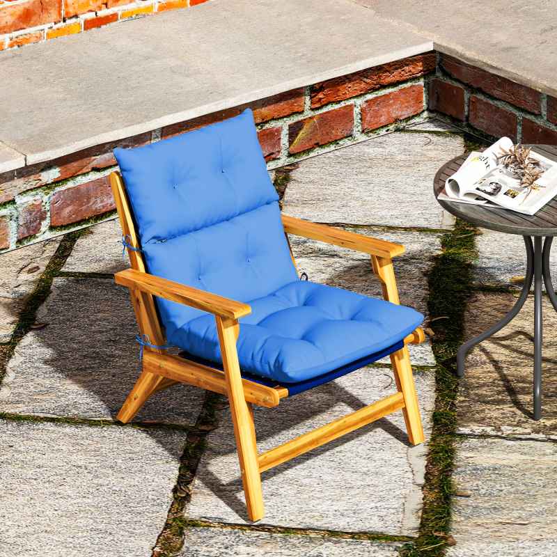 Outsunny Tufted Adirondack Chair Cushion, Thick Garden Seat Cushion Pad with Backrest, Rocking Chair Cushion with Ties for Outdoor and Indoor Use, Blue