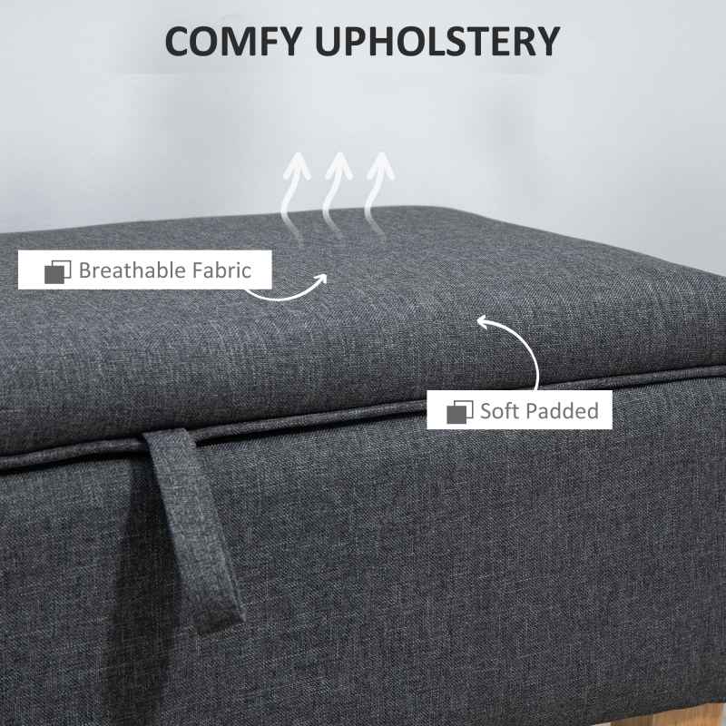 HOMCOM Linen Storage Ottoman Padded Footstool with Rubberwood Legs for Storage Box, Bed End, Shoe Bench, Seating