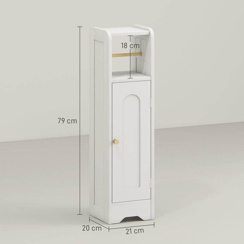 HOMCOM Small Bathroom Storage Cabinet, Freestanding Toilet Roll Holder, Slim Bathroom Cabinet with Adjustable Shelf for Small Spaces, White