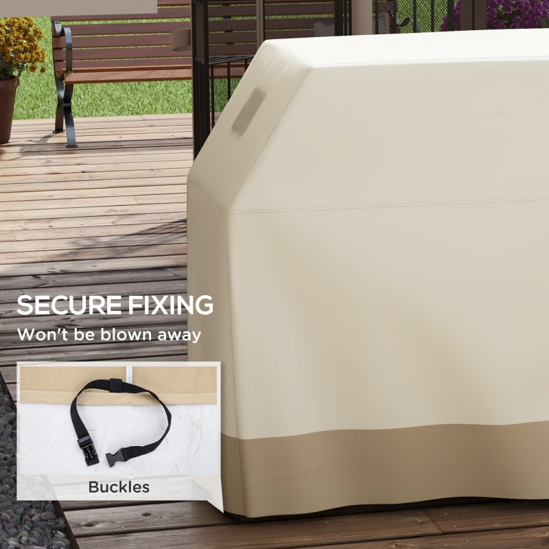 Outsunny BBQ Cover for Rectangular Gas Grill, 300D Oxford Fabric Barbecue Covers, Waterproof UV Protection Rip-Proof, with Windproof Buckles, Beige, 152 x 66 x 115cm